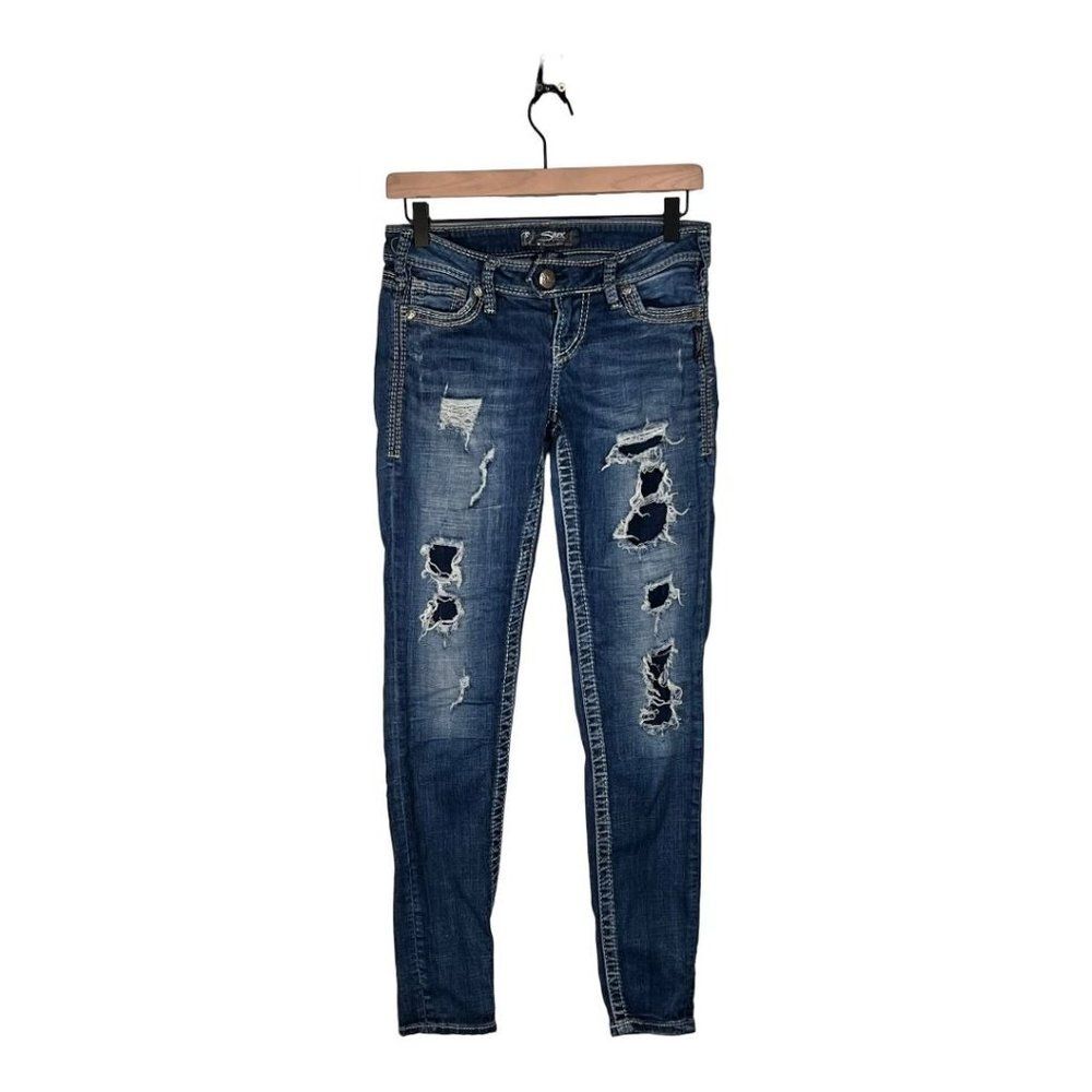 Silver Jeans Co Tuesday Skinny Jeans Women 27x31 Distressed Low Rise Denim